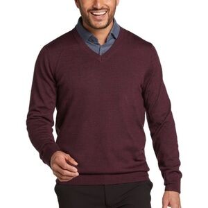 Banana Republic Men's Burgundy Red Fine Merino Wool V-Neck Sweater Size Large‎